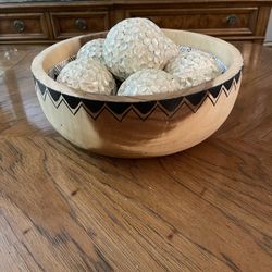 Decorative Wooden Bowl with 6 Decorative Spherical Shell Balls - Will Sell Together or Separately  