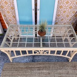 Vintage Rattan Coffee Table  Boho