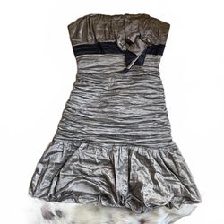 BCBGMAXAZRIA Strapless Ruched Metallic Mini Dress Size S