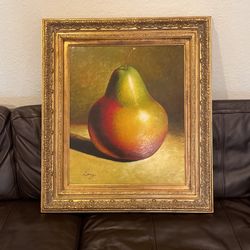 Elegent Hand-painted Pear Framed In An Antique Gold Finish