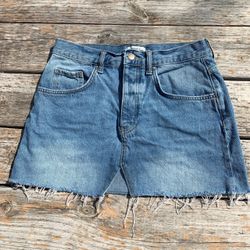 Denim Blue Jean Frayed Skirt 27”
