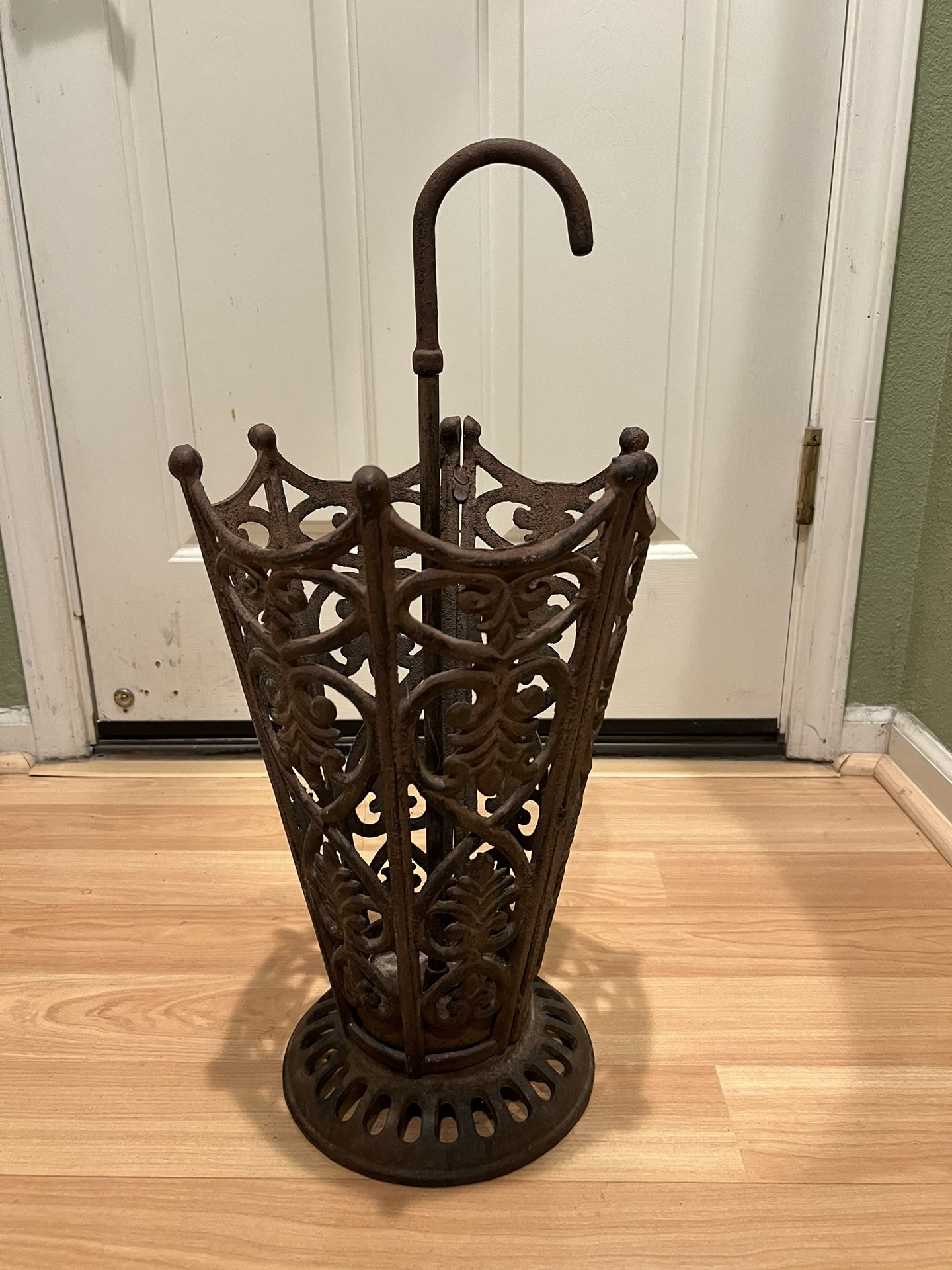 Vintage Cast Iron Brown Umbrella Stand 22” H X 11” W