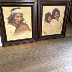 Original Samuel LaMonk Indian Portrait Paintings 