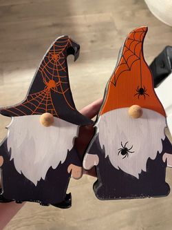 Halloween Gnome Wood Decor Set of 2