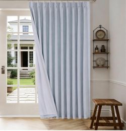 Blue Grey Pinch Pleated Curtains Blackout Linen Blend Farmhouse Thermal Insulated Room Darkening Window Panels 112inch for Bedroom Living Room Pinch P