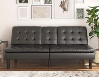 2 Mainstays Memory Foam Faux Leather PillowTop Futon with Cupholder