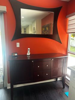 Dark Wood Kitchen/ Dining Buffet and Mirror Set - great condition