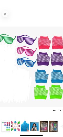 80s Retro Style Neon Shutter Glasses Plastic Slotted Disco costume Eyewear with gloves
