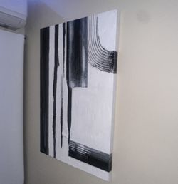 picler art Hand painted black and white abstract wall decoration oil Thick texture Minimalist art 36x24 inches