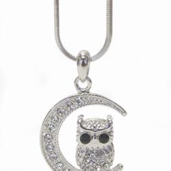 *NEW*SALE* Crystal OWL and MOON pendant necklace *See My Other 600 Items*