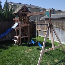 Kids Playground  Swing Set Playhouse With Slide