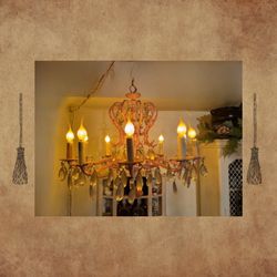 Vintage Pink Iron Chandelier 