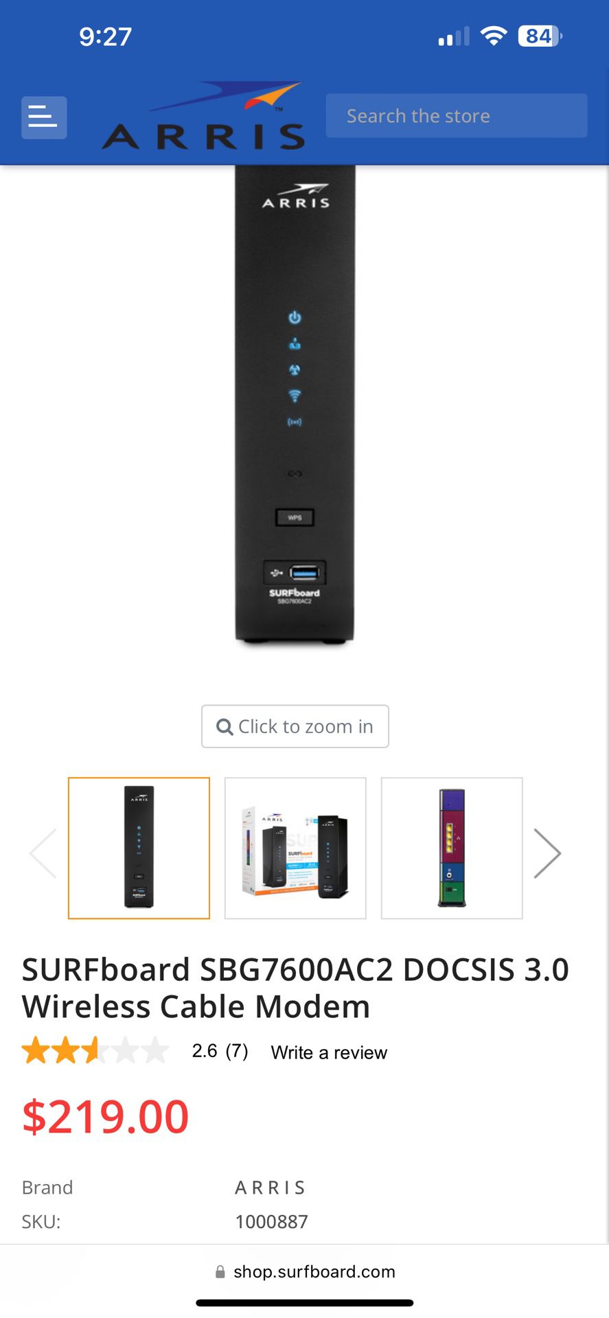 SURFboard SBG7600AC2 DOCSIS 3.0 Wireless Cable Modem  