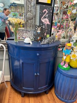 Vintage Blue Half moon Sideboard Buffet Cabinet with Curved Design Console Table Coffee Bar