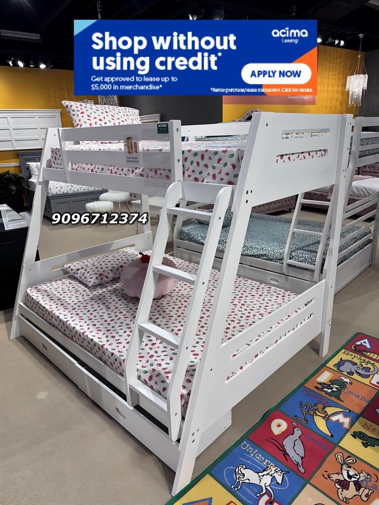 Twin Full White Bunkbed With Ortho Mattress Included!!