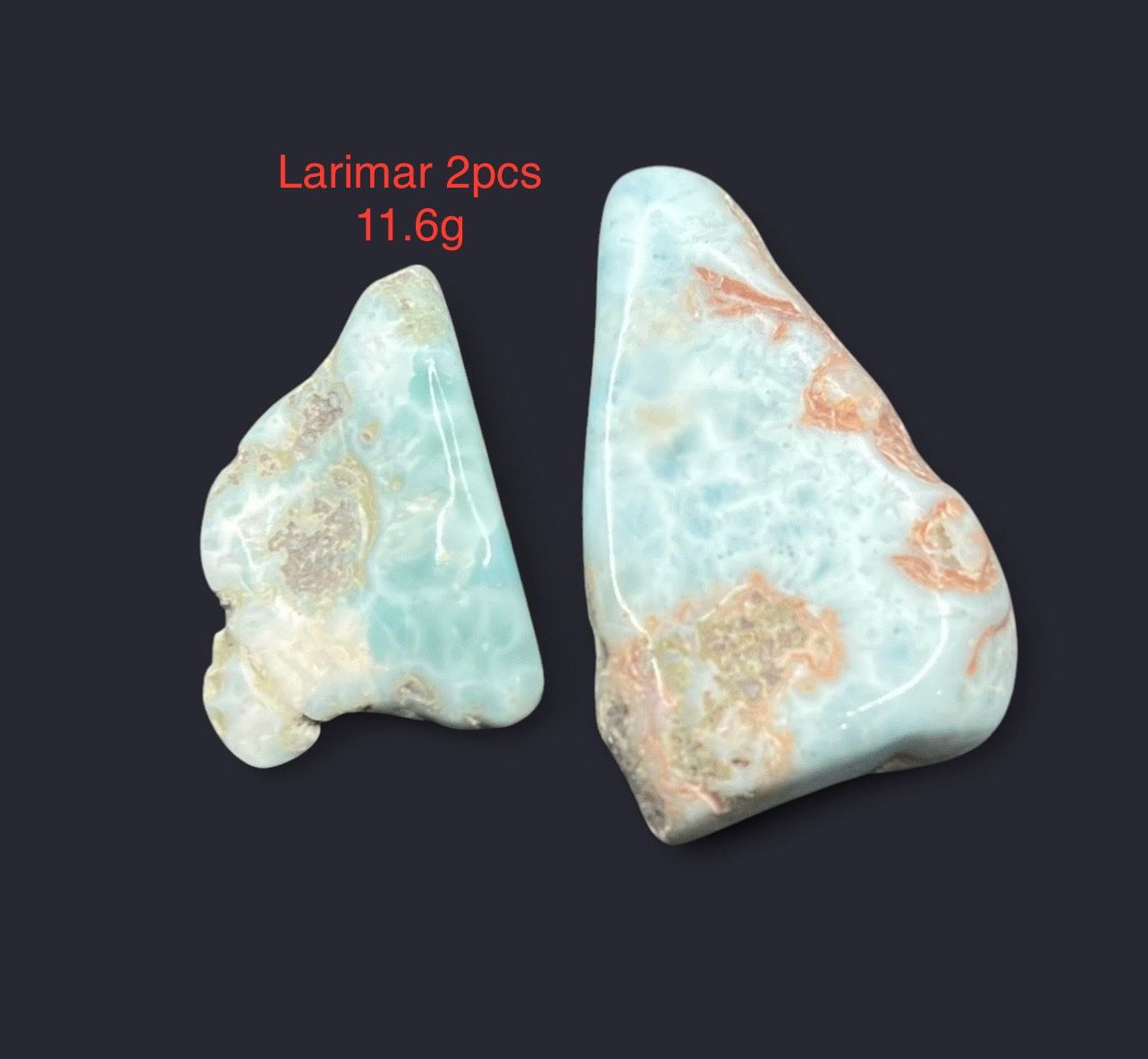 Larimar Genuine Stone from Dominican Republic 2pcs 11.6g Total BEAUTIFUL COLOR