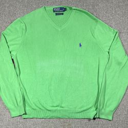 Polo Ralph Lauren Sweater Mens Size L Green V-Neck Pima Cotton