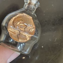Vintage Hand Blown Glass Penny in a Bottle 1.5”