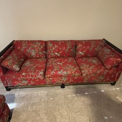 Red Sofa w/ Floral & Bird Pattern 