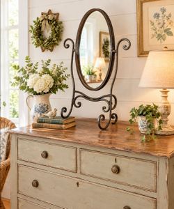 Vintage Wrought Iron Vanity or Dresser Pivot Mirror