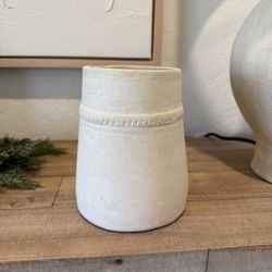 McGee And Co. Distressed Coarse Cream White Terracotta Vase