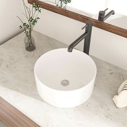 Round Vessel Sink 15"x15" White Porcelain Ceramic Bathroom Sink, Above Counter Vanity Art Basin