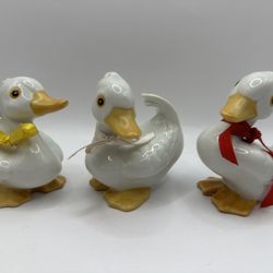 Vintage Homco #1414 Porcelain White Ducks Figurines Set of 3