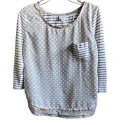 Anthropologie Postmark Striped & Dot Mixed Media Tunic Top size M