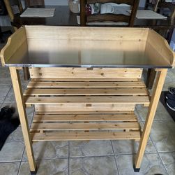 Potting Bench Outdoor Console Table w/3-Tier Storage