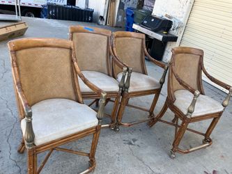 FREE Set of 4 Vintage Rattan Bamboo Armchairs With Casters