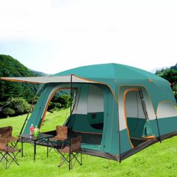 Extra Large Tent 6-10-12-14 Person(A),Family Cabin Tents,2 Rooms,3 Doors and 3 Windows with Mesh,Straight Wall,Waterproof,Double Layer,Big Tent for Ou