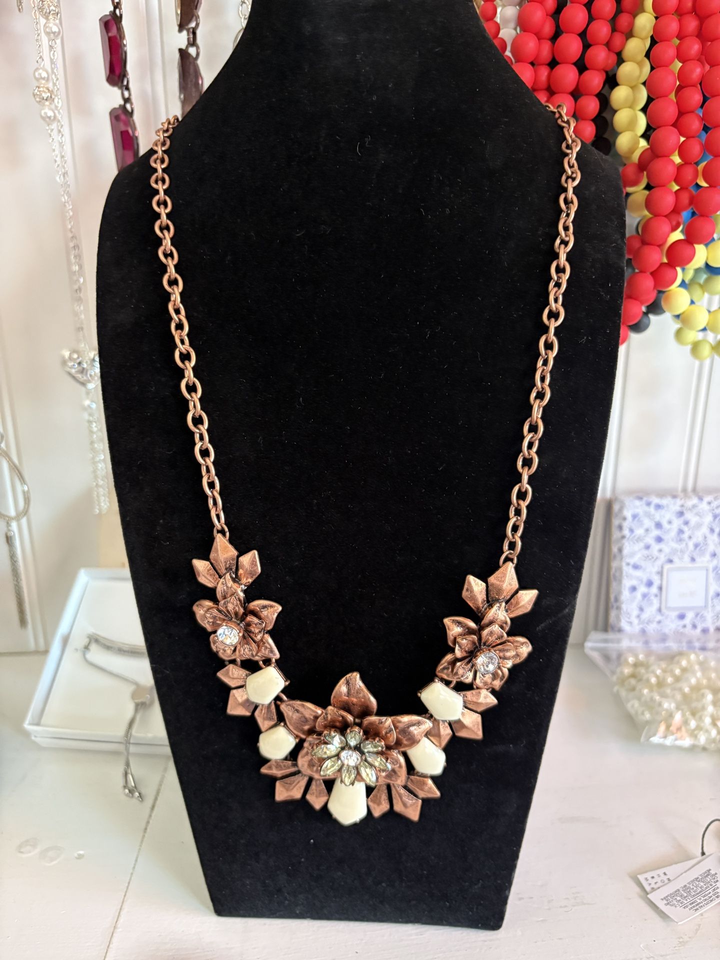 Vintage Copper Floral Bib Necklace