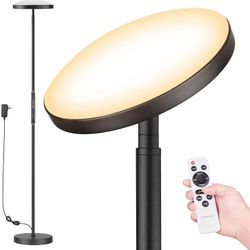 Floor Lamp, Super Bright Sky LED Torchiere, 5 Color Temperature Dimmable with Remote - black