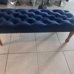 Tufted Navy Blue Velvet Ottoman / Bench