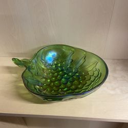 Large Green Carnival Glass Grape Bowl