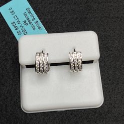 925 Silver Moissanite Diamond Hoop Huggies Earrings 