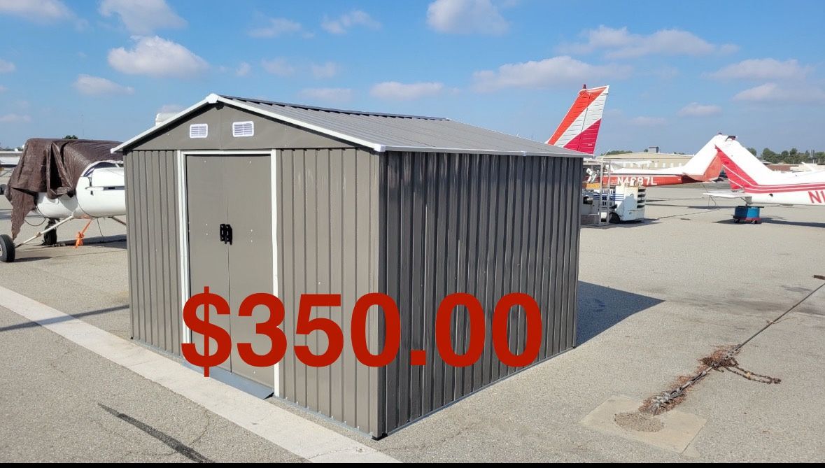 Sales $350.00!!! (New in box) 8’ L x 10’ W x 6.’ H galvanized steel Metal Storage Shed Outdoor Garden Backyard 8’x10’ Storage.