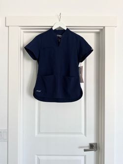 Grey’s Anatomy Navy Blue 3 Pocket Split Neck Scrub Top