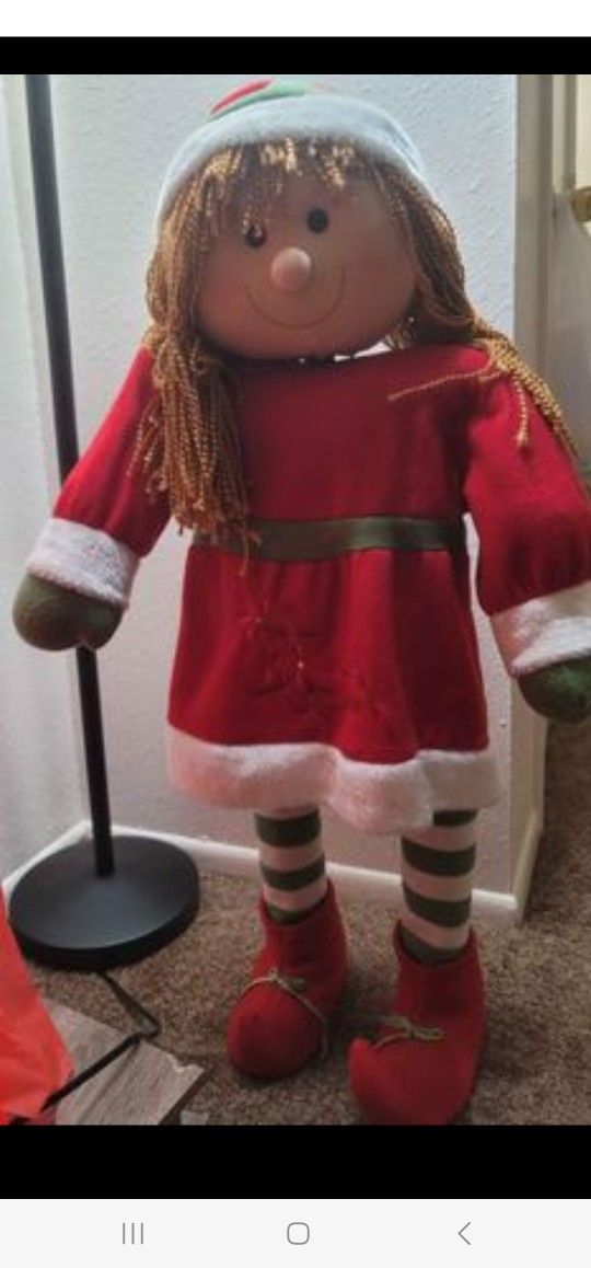 Vintage Christmas free standing elf girl doll 37.5" with movable arms