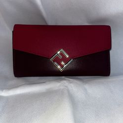 Fendi Red Leather Wallet Clutch – Gold Hardware 
