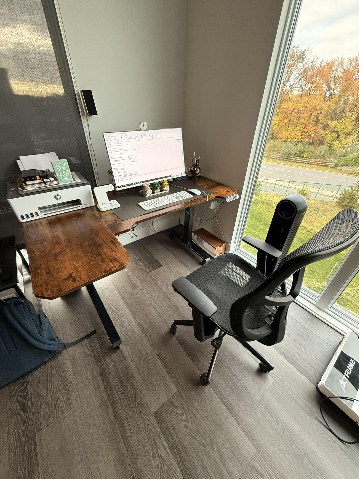 Standing Adjustable Desk With Office Chair And Screen