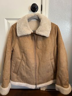 UNIQLO Tan Suede Sherpa-Lined Zip Jacket