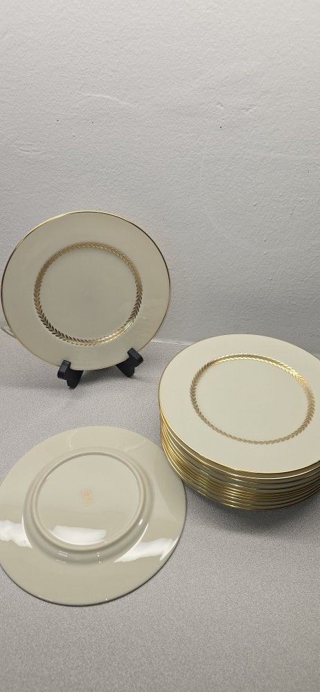 Lenox Imperial Dinner Plates Set of 12 Gold Laurel Wreath 10" USA