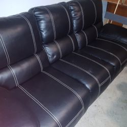 Black Leather Couch , (Double Reclining )