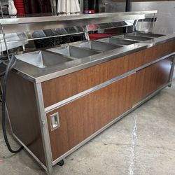 6 Well Steam Table Atlas Metals NSF On Wheels Commercial Restaurant Stainless Steel Electric 200v Cart Mobile Hot Food Warmer 