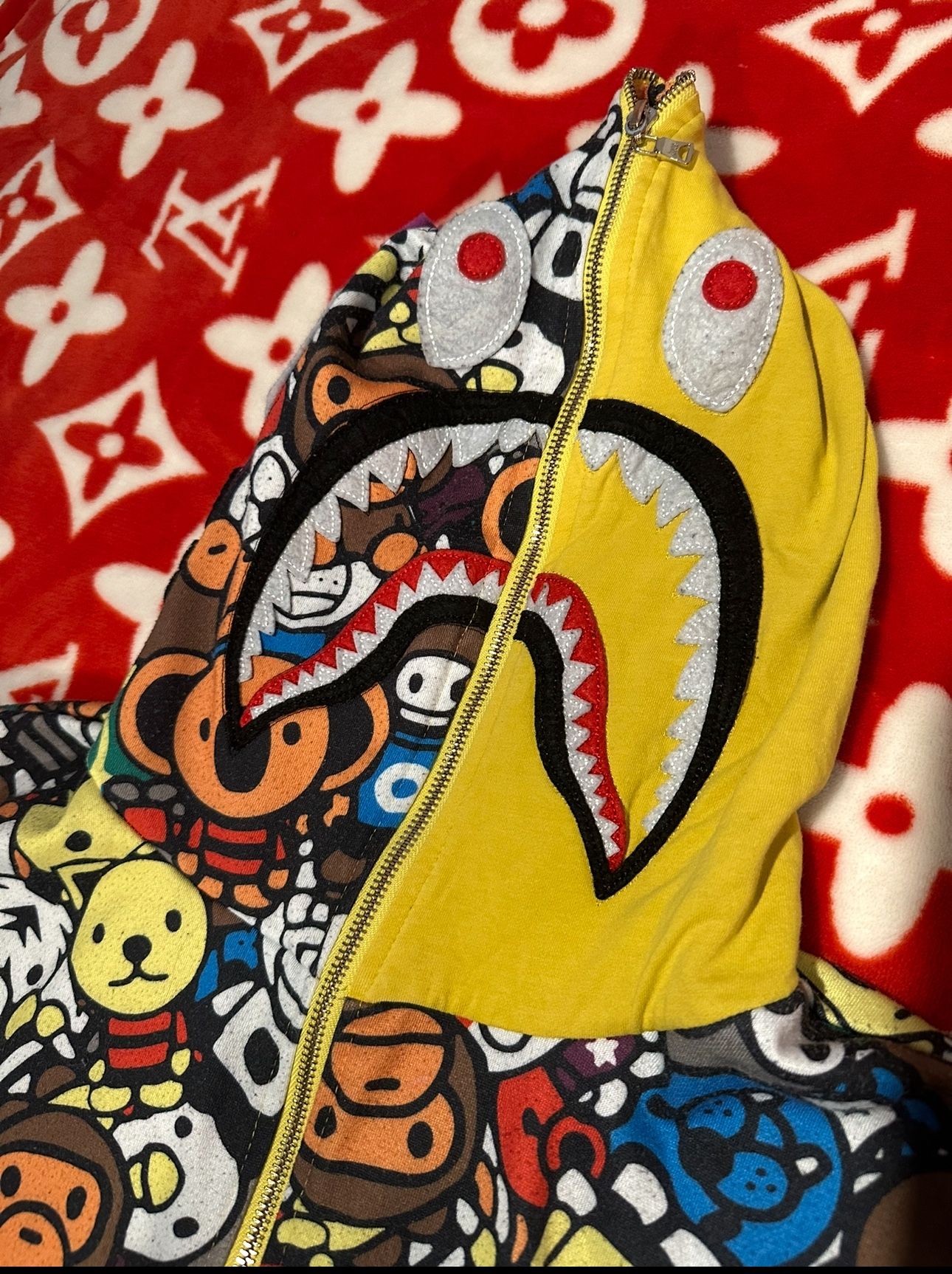 Bape Milo Full Zip Yellow Multicolor Shark Hoodie M