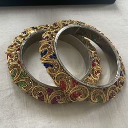 INDIAN PARTY WEAR HANDMADE RHINESTONE MULTI BANGLE BRACELET 2PS KADA SZ 2*6