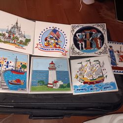 🏺🌍 Vintage Travel & Cultural Ceramic Tile Collection – Greece, Disney, Florida, Nautical – Lot of