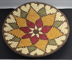 Large Vintage Woven Basket Tray Southwestern Boho Wall Basket Decor Handmade