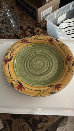 Large Hand-Painted Ceramic Decorative Plate